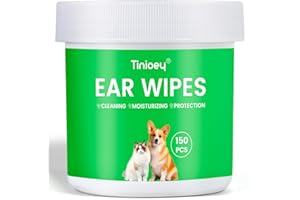 Tinioey Dog Ear Wipes for Dogs (150Pads) | Plant-based Cat Dog Ear Cleaner Solution to Remove Dirt and Ear Wax, Relieve Itching, Shaking Head & Inflammation