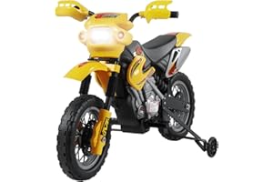 HOMCOM Moto électrique Enfants, Moto Cross pour Enfants avec Batterie 6 V, phares, musiques et Roues d'entraînement, 3 à 6 Ans, Charge 25KG, Jaune et Noir