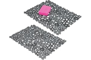 mDesign Juego de 2 tapetes de PVC recortables para fregadero – Protector de fregadero de cocina grande – Base para fregadero para proteger la vajilla y la pila con diseño de flores – gris pizarra