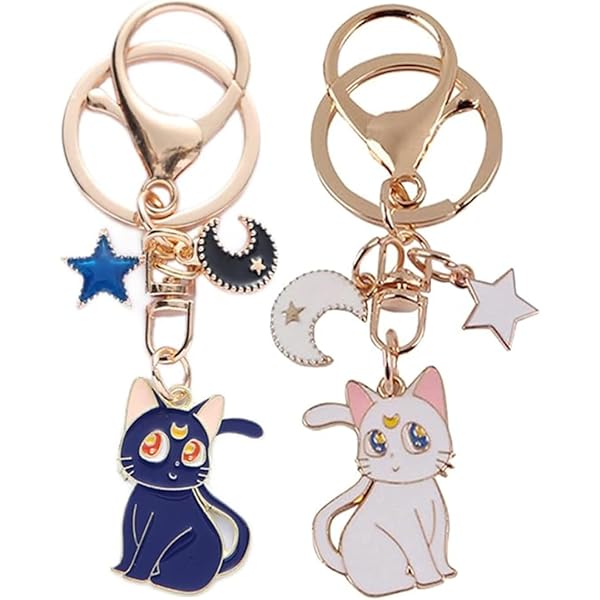 ARHZ Portachiavi Gatto e Sailor Moon - 2 Pezzi, Carino Magia Gatto e Pentagramma Auto Portachiavi per Uomini, Adolescenti e Ragazze Amanti dei Gatti
