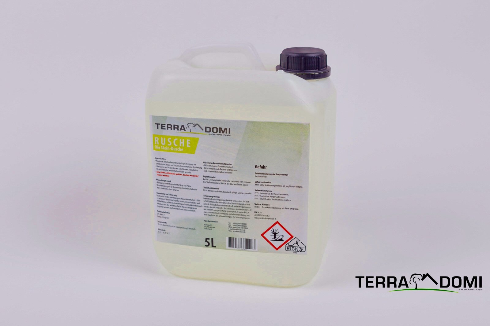 Terra Domi Rusche Steindusche, 5 L Konzentrat, Steinreiniger für bis zu 2000 m², Reinigungsmittel für saubere Wege & Plätze, Wegerein, biologisch abbaubar – Bild 7