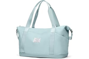 SEAFEW Bolsa de Viaje para Mujer, Bolsa de Deporte para Gimnasio para Mujer, Bolsa de Fin de Semana, Bolsa de Transporte, Bolsa de Playa, Bolsa de Noche, Bolsa de Equipaje Doble Expansión,D5-Azul