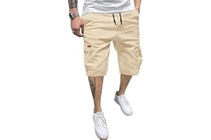 TARAINYA Cargo Short Homme éTé Coton Cordon de Serrage avec 6 Poches Taille Elastique Casual Short