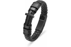 VCCWYQK Urna Kremacyjna Krzyż Bransoletka na Prochy z Prawdziwej Skóry - Pamiątkowa Biżuteria Popiół dla Mężczyzn, 24cm