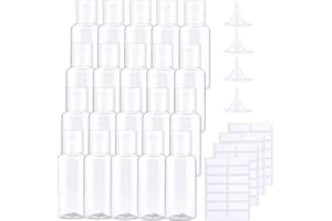 URATOT 20 Pieces 30 ml Clear Flip Cap Bottles Transparent Bottles Cosmetic Bottles Plastic Travel Bottles with Small Funnels and Labels