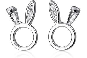IMINI Jolies boucles d'oreilles à tige en forme de lapin en argent sterling S925 et oxyde de zirconium - Hypoallergéniques - Cadeau d'anniversaire, Argent, Zircone cubique