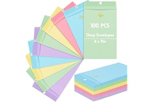 Geyee 100 Pcs 6 x 9 inch Clasp Envelopes Manilla Envelopes Gummed Mailing Envelopes Clasp Closure for Storing or Mailing Colored Envelopes for Home Office Business School (Pastel Color)