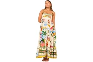 Sxkayxr Women Boho Flowy Graffiti Long Aline Sundress Graphic Square Neck Sleeveless Spaghetti Strap Y2K Maxi Cami Dress