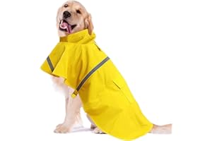 OCSOSO Pet Dog Slicker Impermeabile Gear Brite Giacche antipioggia Cane Gatto con Cappuccio con Fascia Riflettente (giallo, XL Indietro: 23.6"(60cm)).