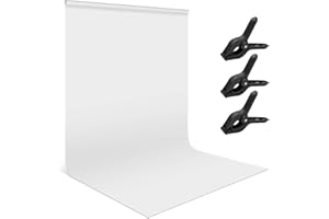 Andoer Photography Backdrop White Screen Curtain with 3 Clamps 2 * 3m/7 * 10ft Background Washable Ironable Anti-Wrinkle Polyester for Portrait Product Photo Studio Shooting Video Filming