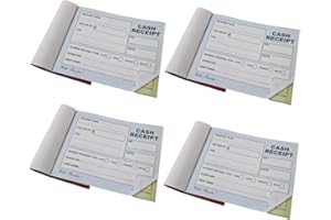 Holbé Pack of 4 Cash Receipt Duplicate Book A6 Size Carbonless / 50 Sets 100 Page per Book/Easy Tear/Waterproof Cover/Hard seperator Included