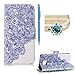 Produktbild SKYXD für Samsung Galaxy A3 2016 Hülle Leder Blau Lotus Muster Folio Klappbar Handy Tasche Schutzhülle [Magnet / Brieftasche Kartenfach / Standfunktion] Klapphülle mit [Handyanhänger + Eingabestift] Zubehör Set für Samsung Galaxy A3 2016 A310F Case Bookstyle Flip Leather Cover With [Stylus and Dust Plug]