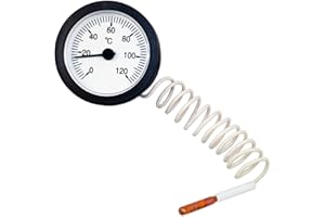 GOLDMAN SERVICE | Termometro capillare di precisione 0-120°C | Misuratore di temperatura con sonda sensore | Lettura remota e quadrante di facile lettura | Ideale per acqua, gas e liquidi