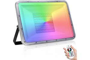 NIKEEYEN 100W RGB LED Floodlight Foco Led Exteriore Impermeable IP67 16 colores y 4 modos Cambio de color Luz de seguridad con Control Remoto,para Jardín, Fiesta, Navidad Iluminación (Sin memoria)