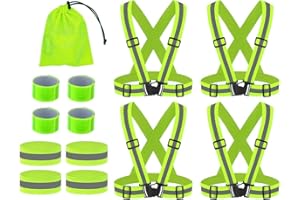 Anlising 4PCS Seguridad Chaleco Reflectante Moto+4PCS Bandas Reflectoras+4PCS Brazalete Reflectante, Ajustable Visibilidad Alta Chaleco Reflectantes con Bolsa, para Correr,Senderismo,Ciclismo