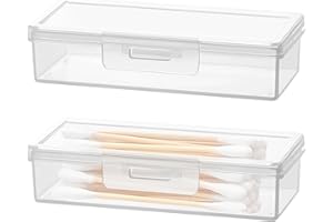 AZUSHWER 2Pcs Transparent Plastic Cotton Bud Holder, Portable Small Storage Organiser for Cotton Swabs and Bamboo Cotton Buds, Dust-proof and Moisture-proof Dispenser for Bathroom Storage and Toiletries