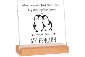 JURATAR Anniversary Wedding Gifts for Him Her, Penguin Acrylic Plaque Gifts for Boyfriend Girlfriend, I Love You Gift, Valentines Birthday Presents for Wife, Husband, Couples