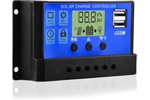 Diymore Solar Ladegerät Controller 20A 12V/24V Solar Laderegler Solarpanel Batterie Intelligente Solarregler mit Dual USB Port 5V LCD Anzeige