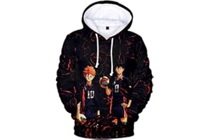 YIMIAO Hombre Haikyuu Sudaderas con Capucha Manga Anime Impresión 3D Niña Manga Larga Hoodie Karasuno High School Volleyball Junior Pullover