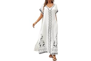 Bsubseach Damski haftowany strój kąpielowy bikini z krótkim rękawem, okrycie z boku, rozcięta plaża sukienka kaftan