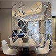 17 PCS 3D Mirror Wall Sticker,Tile Mirror,Self Adhesive DIY Wallpaper Mirror Mural Wall Decal Art Ceramic Tile Furniture Decal Decoration Wallpaper with Protective Film for Home Living Room(50x50cm)