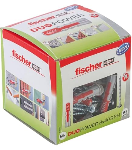 fischer Duopower 8 x 40 S with ETA, Universal dowels with Safety Screw, 2-Component dowels, Plastic dowels for attaching to Concrete, Bricks, Stone, plasterboard and Much More, 50 dowels + 50 fischer Duopower 8 x 40 S with ETA, Universal dowels with Safety Screw, 2-Component dowels, Plastic dowels for attaching to Concrete, Bricks, Stone, plasterboard and Much More, 50 dowels + 50