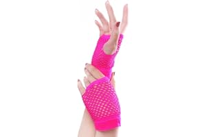 BLUE BANANA Panja Short Net Gants Résilles Mitaines Courte Extensible (Blanc, Noir, Rouge, Vert, Violet, Jaune, Bleu, Orange, Rose) (Rose Fluo)