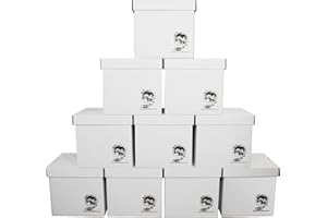 Square Deal Recordings & Supplies 12" Vinyl Record Storage Box - Sturdy Cardboard with Removable Lid - Holds up to 90 Records or Laser Discs - Set of 10 Boxes