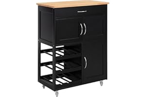SoBuy Carrito Auxiliar de Cocina con Ruedas Mueble Cocina con Cajón Botellero y Estantes Carro Multifuncional como Mesa Auxiliar para Estantería Cocina Comedor y Exteriores Negro 67x86x38cm FKW45-SCH