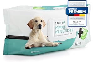 ‎REAVET ReaVET Pflegetücher Hund, 100 Stück, XXL Feuchttücher Hunde, Katzen - Extra Große Hypoallergene & Reißfeste Reinigungstücher, Feuchttücher Hund für Po, Pfoten, Augen & Ohren