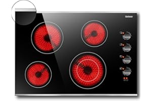 Karinear Ceramic Hob, Built-in 4 Burners Electric Hob 77cm Ceramic Cooker with Electronic Knob Controls, Residual Heat Indicator, 6700W, Hard Wired, No Plug Included