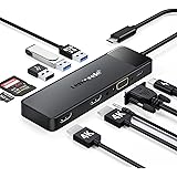 Lemorele Docking Station *Display -10 in 1, Dual Monitor con 2 HDMI 4K, VGA, AUDIO, 3 USB 3.0/2.0, PD 100W, SD/TF, Docking St