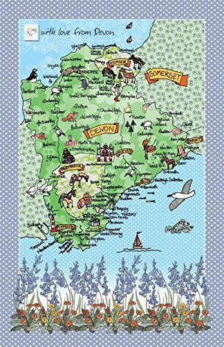 MOLLYMAC TEA TOWELS - Devon Map Kitchen Cloth - Devonshire Map Dish Towel - 100% Cotton Tea Towel - Made in UK - 71 x 46cm 28" x 18"
