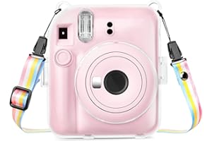 Rieibi Housse pour Instax Mini 12 - Étui Transparent pour Appareil Photo Instantané Fujifilm Instax Mini 12 - Étui de Transport Rigide avec Bandoulière Amovible - Transparent
