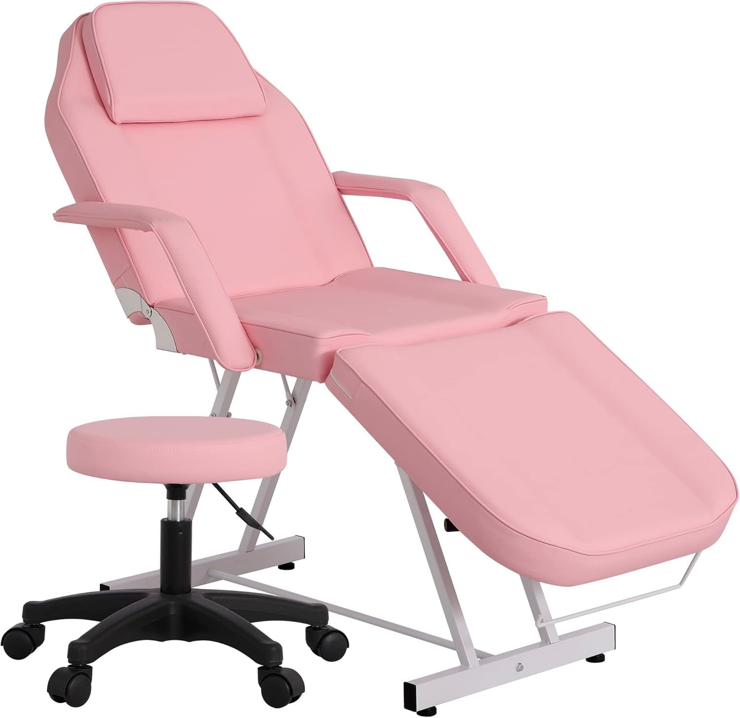 Drmilito Cama de Masaje Profesional Camilla Masaje Plegable con Taburete 3 Zonas Camilla Estetica Fisioterapia Ajustable Reposacabezas para SPA, Tatuaje, Facial, Pedicure Therapy (Rosa)