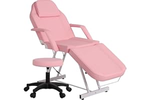JINPALAY Camilla Masaje Plegable con Taburete 3 Zonas Cama de Masaje Profesional Fisioterapia Ajustable Reposabrazos Reposacabezas para SPA, Tatuaje, Facial, Pedicure Therapy (Rosa)