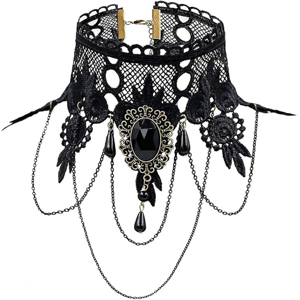 Collana Gotica Con Pipistrelli In Pizzo Nero - Gioiello Per Costumi Halloween, Stile Vampiro E Look Dark