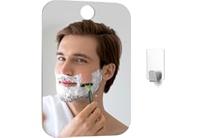 Nogeqi espejo de ducha de afeitar, sin vaho, ventosa, 1 gancho adhesivo, no se empaña, colgante de pared de acero inoxidable, irrompible