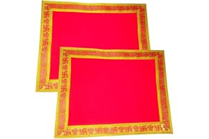 Divine Sansar Pooja Aasan Cloth | Puja Cloth | Chowki Aasan Kapda | Altar Cloth | Plain Red Velvet with Golden Border | Pooja Mandir/Temple | Plain Red Velvet | 45cmx 45cm | Pack of 2