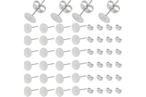 SOFPLATE 1 scatola da 1000 orecchini a perno da 6 mm, in acciaio inox, con cuscinetto piatto ipoallergenico, rotondi, vuoti, per la creazione di gioielli e artigianato