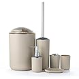 JOTOM 6 Piece Plastic Bathroom Accessory Set Modern Design Bath Accessories Bath Set Lotion Bottles,Toothbrush Holder,Tooth Mug,Soap Dish,Toilet Brush,Rubbish (Beige)