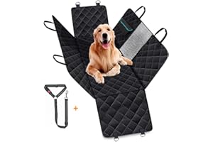 GoBuyer Dog Car Seat Cover Protector Liner Hammock for Car Boot and Back/Rear Seat Accessories - Universal, Heavy-Duty & Non-slip + Headrest Strap Seat Belt