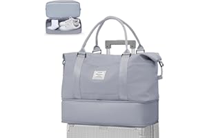 WEPLAN Borsa da Viaggio Donna Borsa da Viaggio Aereo 40x20x25 Ryanair Bagaglio a Mano Borsa Sportiva Unisex Weekender con Scomparto per le Scarpe Borsone Palestra Donna Ospedale Impermeabile,Grigio