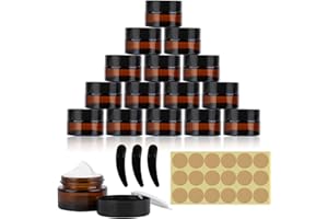 RVLZKCPG 15 Stück Cremedosen zum Befüllen, 20ml Amber Glas Salbentiegel, Braunglas Glastiegel, Creme Behälter, Salbendosen mit Deckel und Liner, Leer Cremedosen für Kosmetik, Cremes, Lotionen