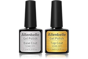 Allenbelle Gel Base and Top Coat Sets, UV LED Top Coat and Base Coat, No Wipe Gel Top Coat and Base Coat, Soak Off Top and Base Coat Gel Polish Set,Long Lasting Shiny High Gloss Finish