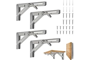 TESYEUX 4 Pièces Équerre Pliante 20cm,Support Console Pliable,Supports D' étagères Pliants Charge,Equerre Etagere,Lourds Support Console Pliable Rétractable Murale en Acier Inoxydable pour Garage,Cuisine