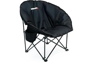 MoverX Lightweight Moon Camping Chair, Padded Armchair, Folding Chair, Camping Chairs for Adults, Foldable Garden Outdoor Picnic Festival Camp Chairs, Comfy with Pocket, Black