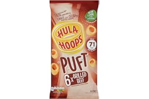 Hula Hoops PUFT - BEEF Multipack 6 x 15g Bags - Deliciously light and crispy puffed hula hoops - Completely free from artificial flavours, colours and MSG, Suitable for Vegetarians