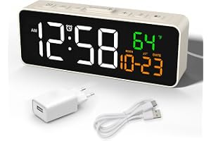 Netzu Digital väckarklocka liten, Nattväckarklocka med temperaturindicator, Datum, 4 Ljusstyrka, 3 Volymnivåer, Snooze, 12/24