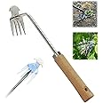 REDBUILD® Garden Weeding Tool with Wooden Handle || Weeder Hand Tool 4 Claws || High Carbon Steel || Manual Weed Puller for Lawn and Garden || Gardening Tools || Weed Removal Tool (Stainless Steel)